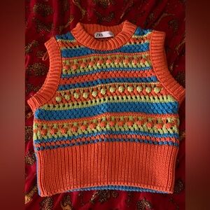 Zara Multicolor Knit Sweater Vest